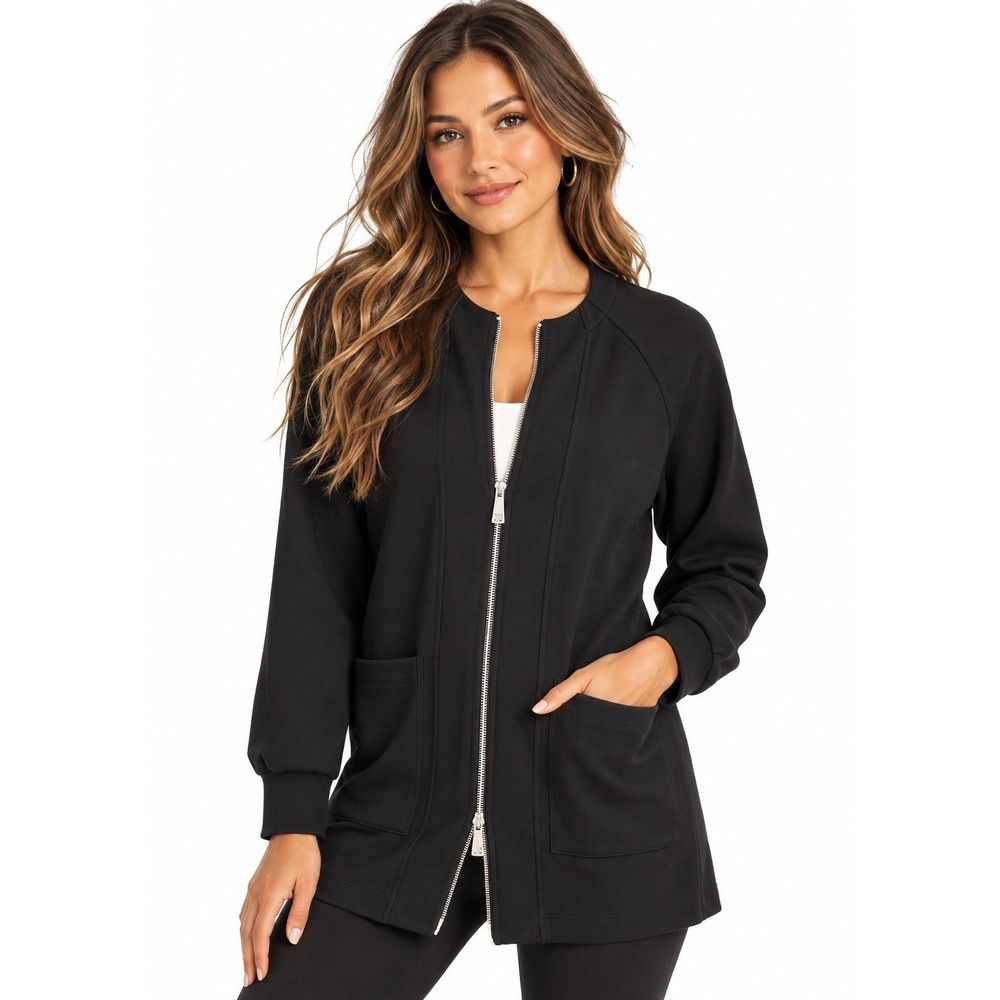Soft Surroundings Skyline Full Zip Knit Jacket Black L 2H0SS Buttery Soft Pocket